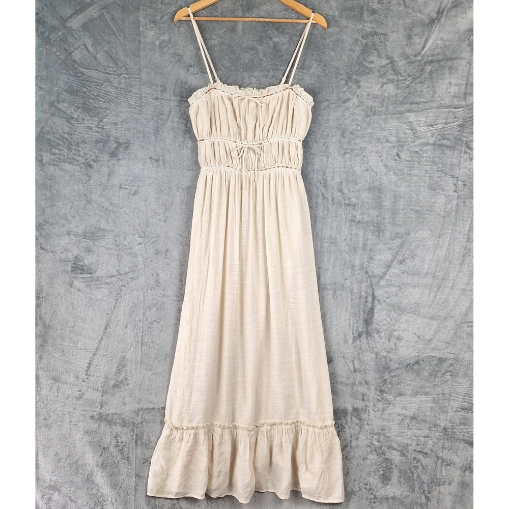 Womens Dress Large Boho Maxi Tiered Cottagecore Feminine Coquette Milkmaid Fairy